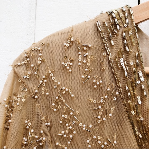 J. Mendel Floral Embroidered Tulle Midi Dress Gold - Picture 7 of 16